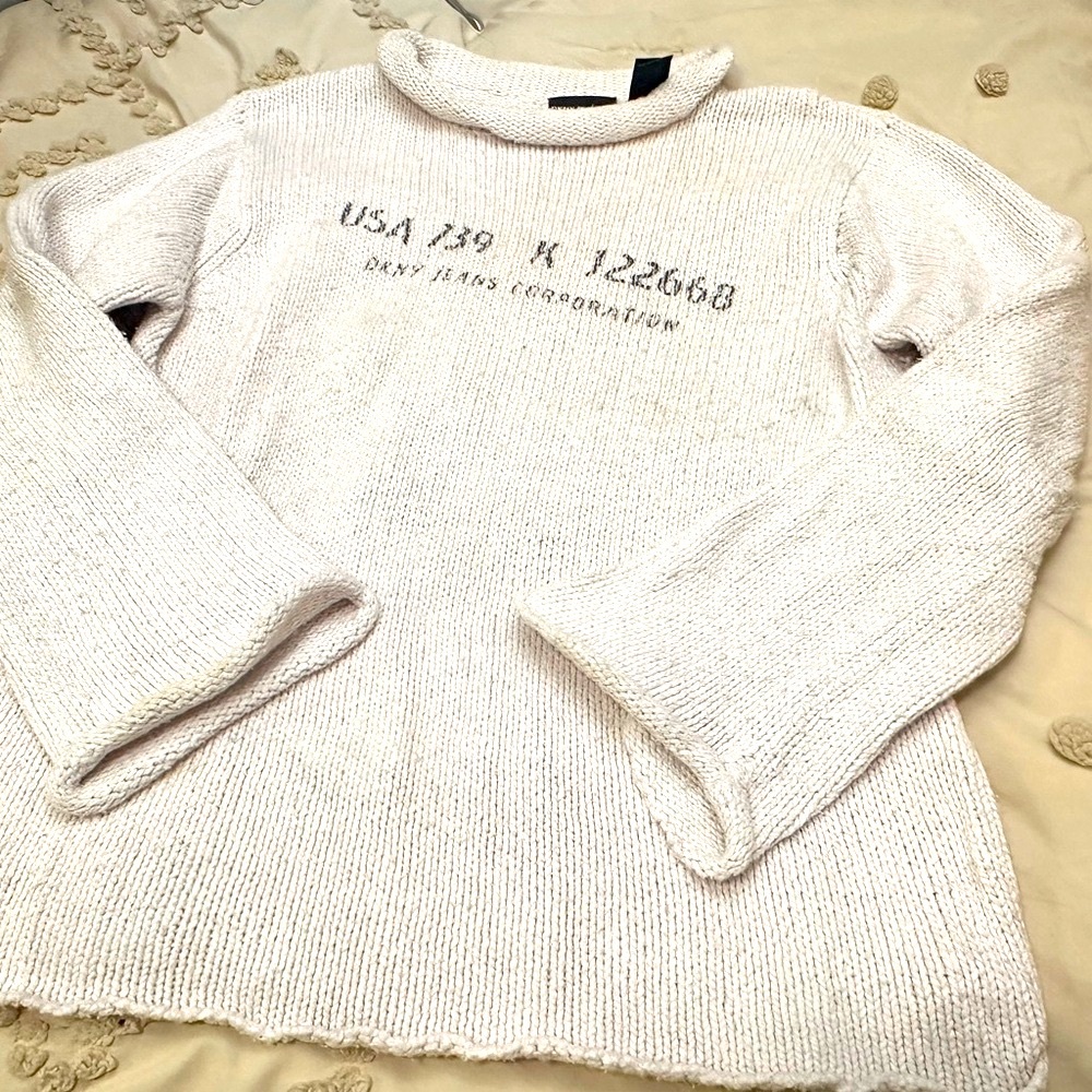 DKNY Vintage Cowl Cable Knit Sweater Cream Nautical